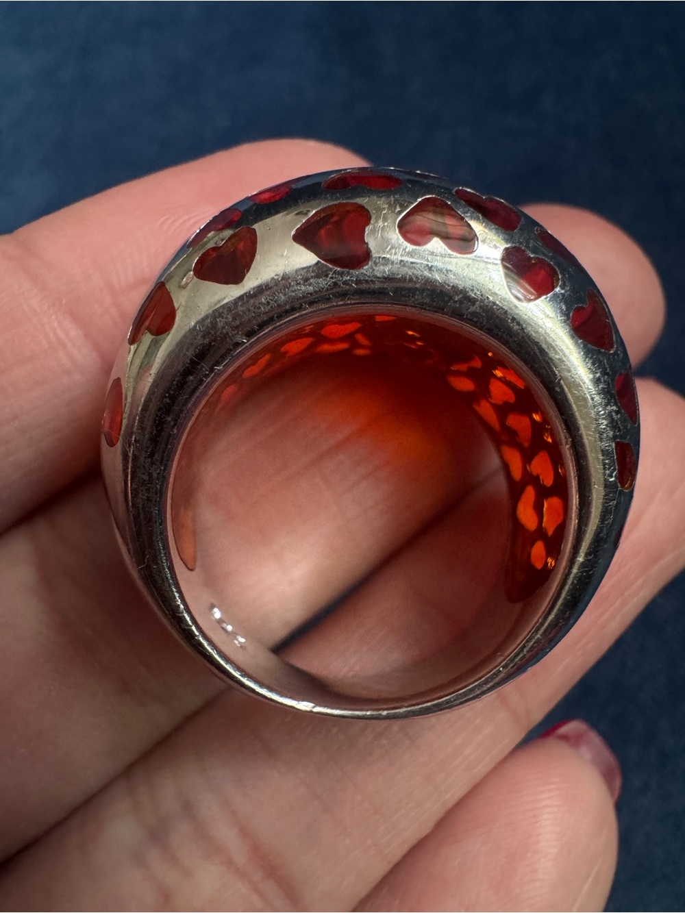 Orange Murano Glass and Sterling Silver‎ Dome Ring - Size 8 - Picture 5 of 6